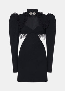Alessandra Rich Black Crepe Wool Mini Dress