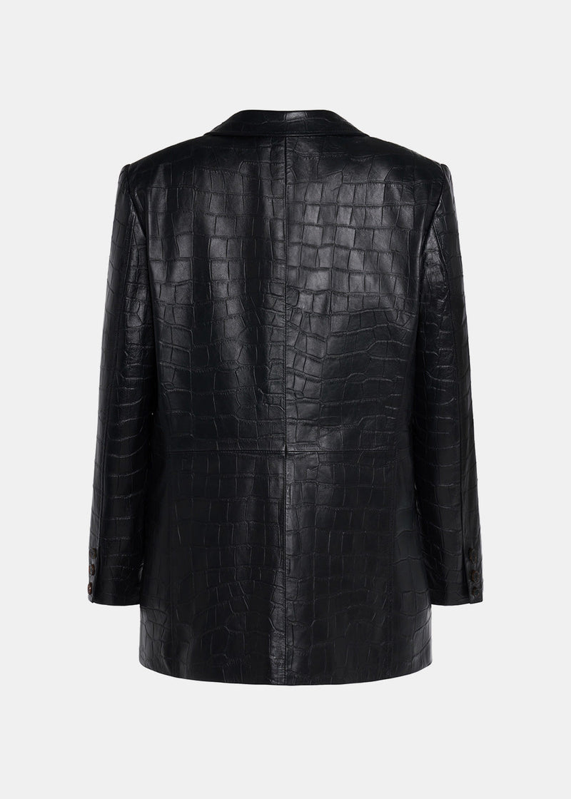 Alessandra Rich Black Oversized Croco Leather Jacket