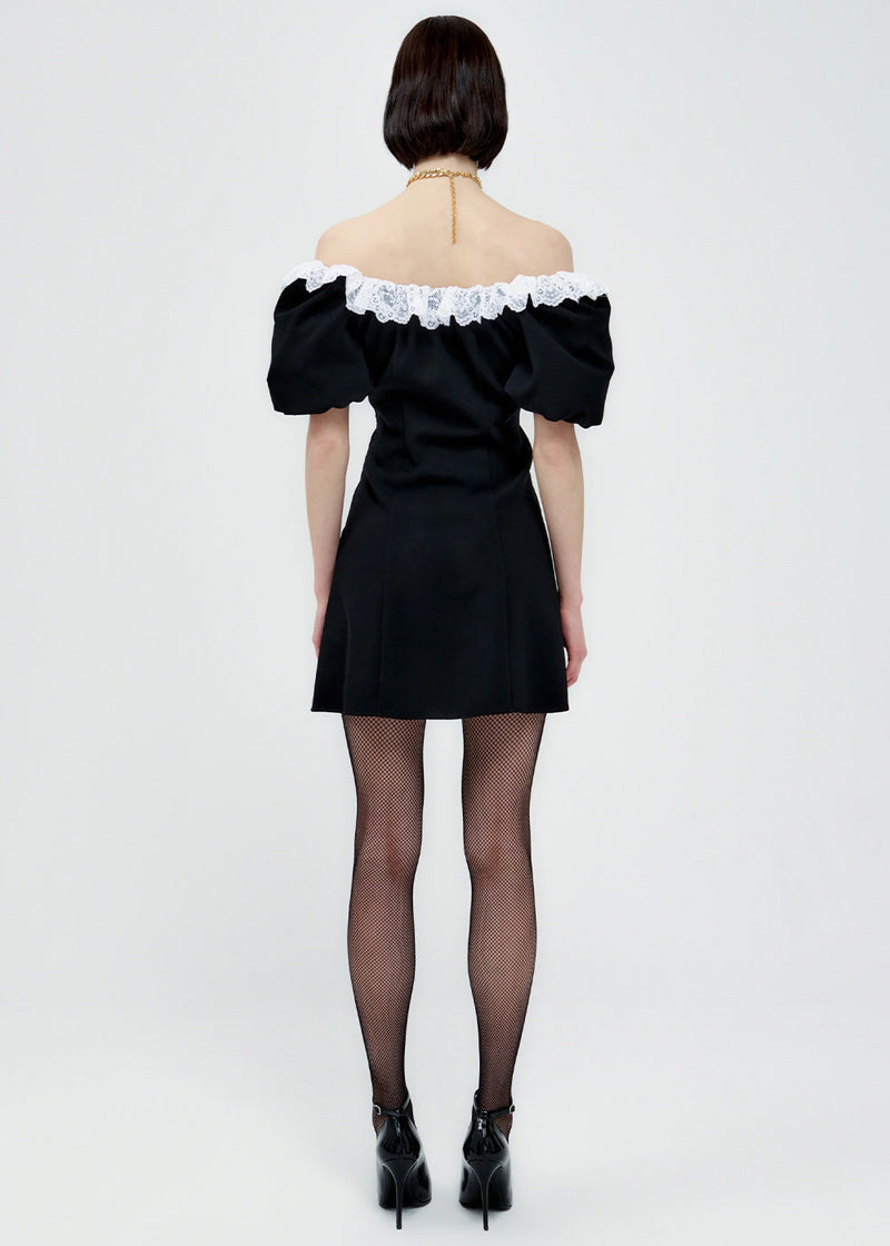 Alessandra Rich Black Crepe Wool Mini Dress