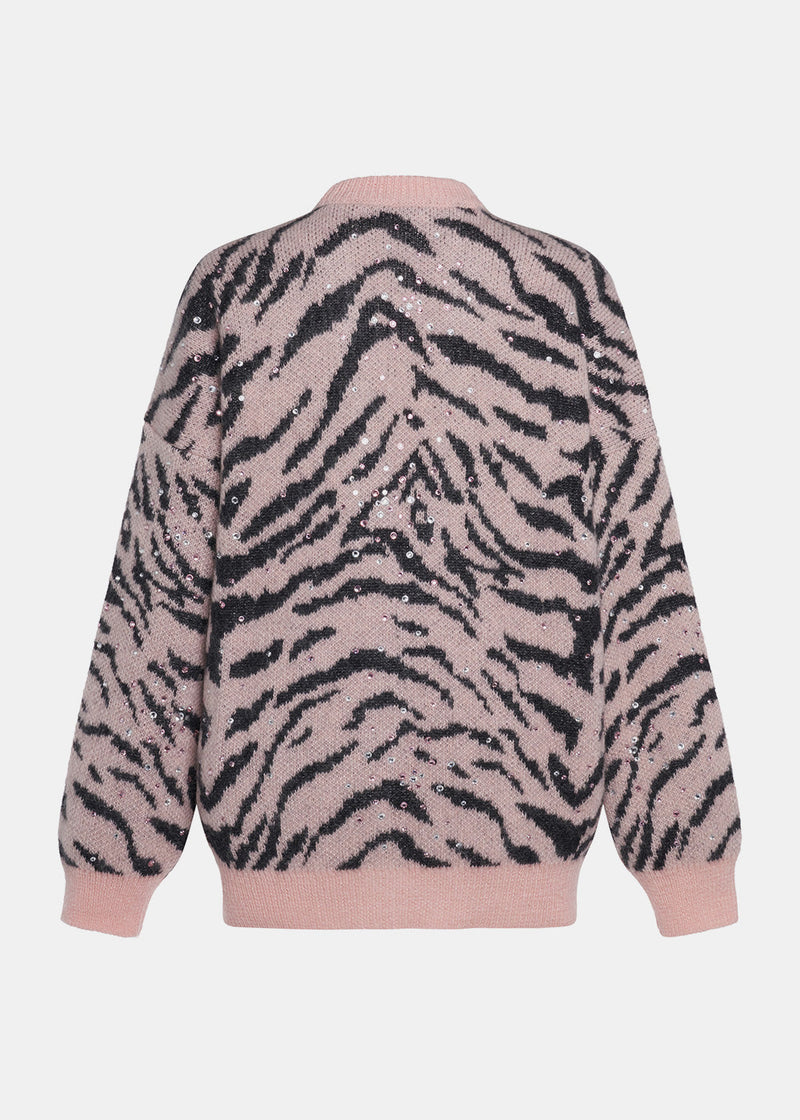 Alessandra Rich Pink Zebra Pattern Cardigan