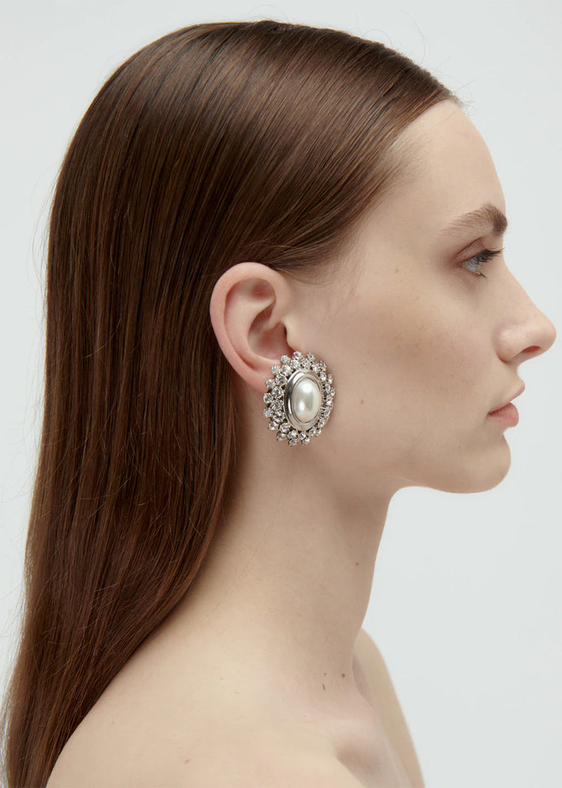 Alessandra Rich Crystal & Pearl Oval Earrings