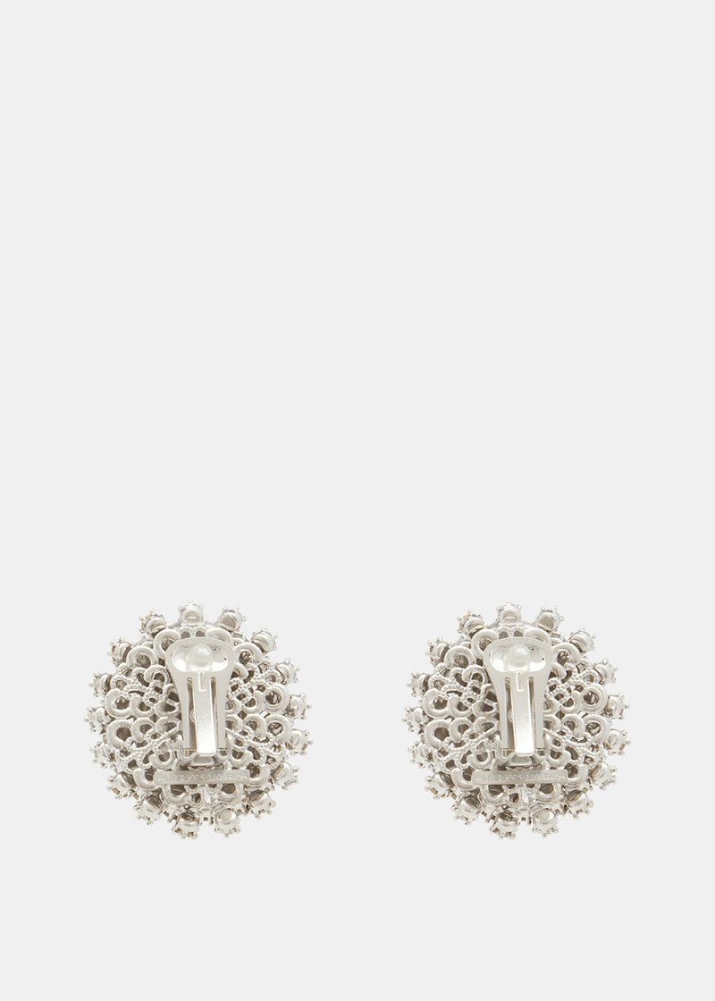 Alessandra Rich Crystal & Pearl Oval Earrings