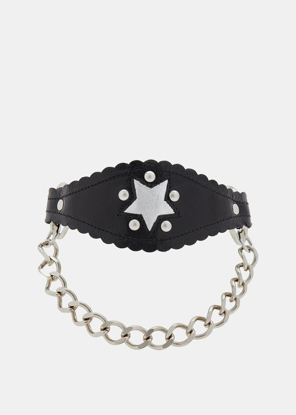 Alessandra Rich Black Leather & Chain Choker - NOBLEMARS