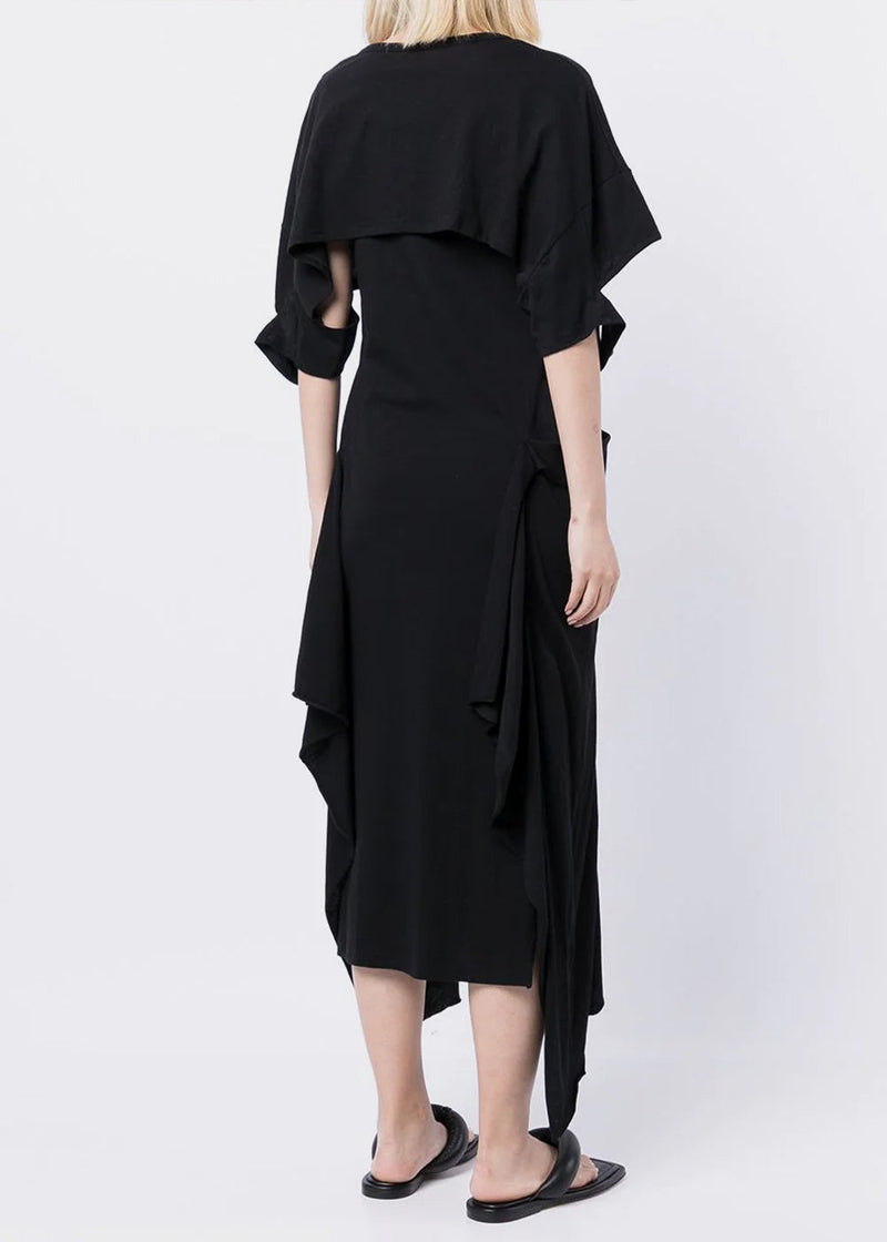 Yohji Yamamoto Black Asymmetric Cotton Dress - NOBLEMARS