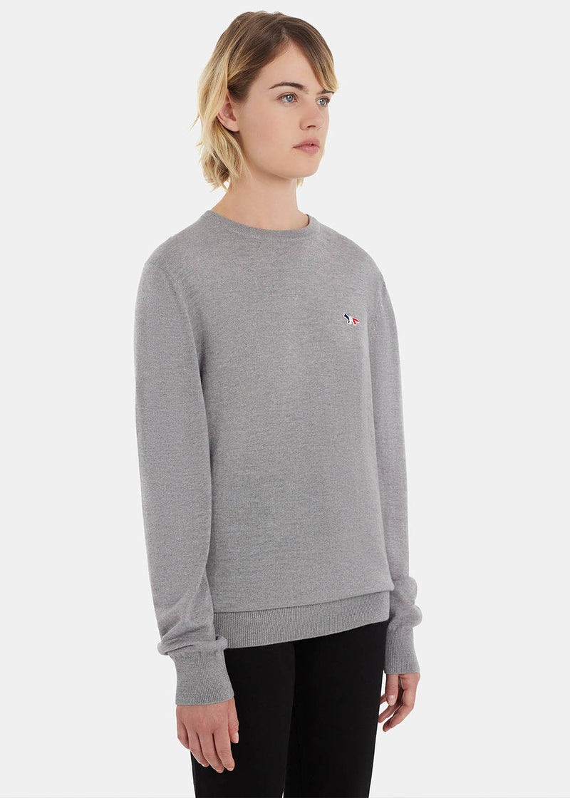 MAISON KITSUNE Grey Melange Fox Patch Sweater