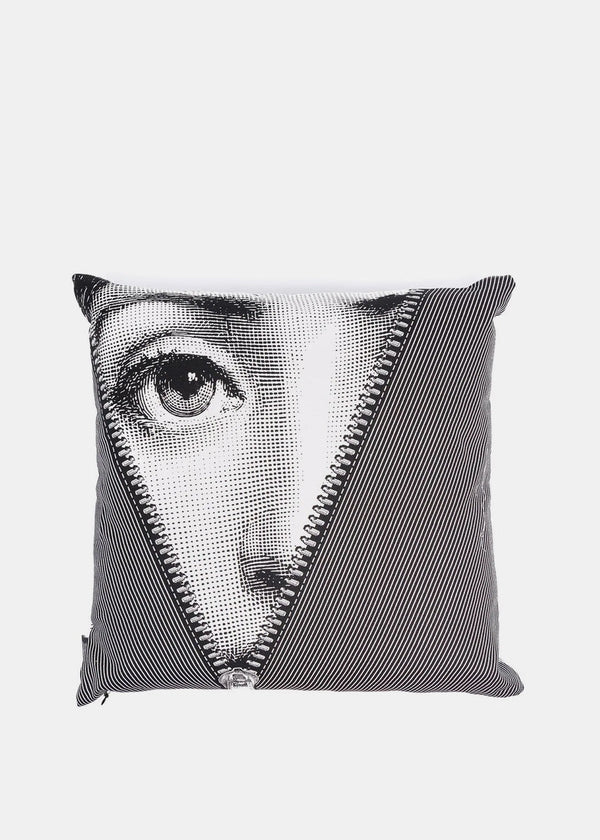 Fornasetti Monochrome Zipper Face Print Cushion - NOBLEMARS