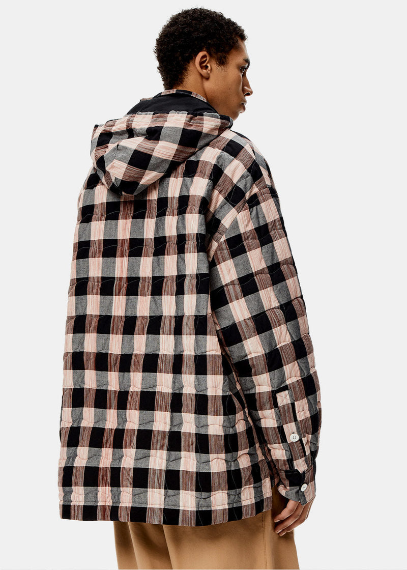 Loewe Grey Check Quilted Hooded Shirt - NOBLEMARS