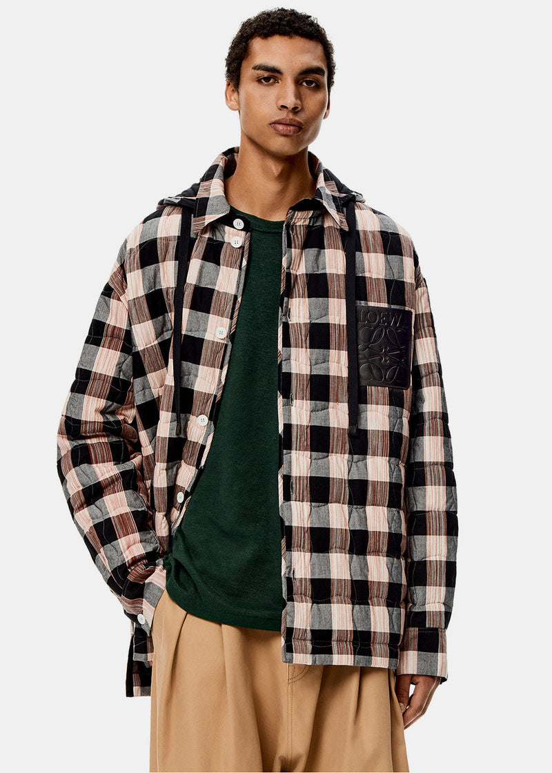 Loewe Grey Check Quilted Hooded Shirt - NOBLEMARS
