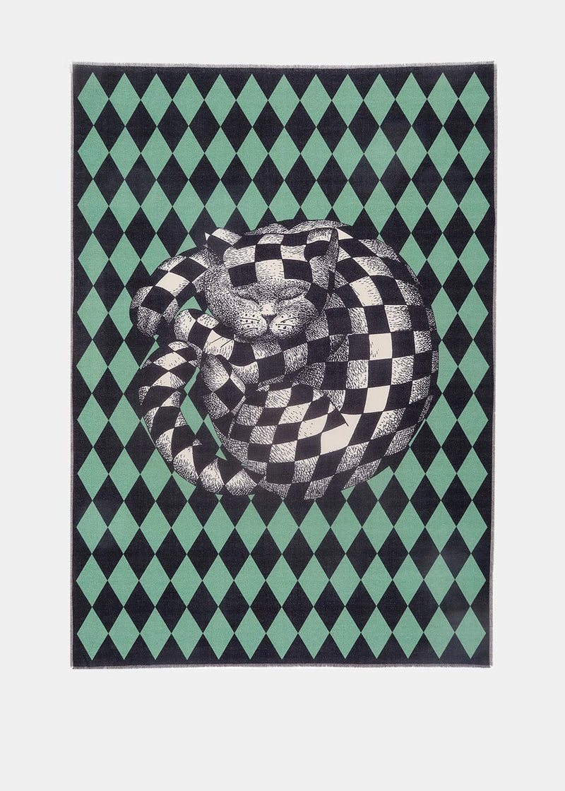 Fornasetti Black & Green Cat Wool Blanket - NOBLEMARS