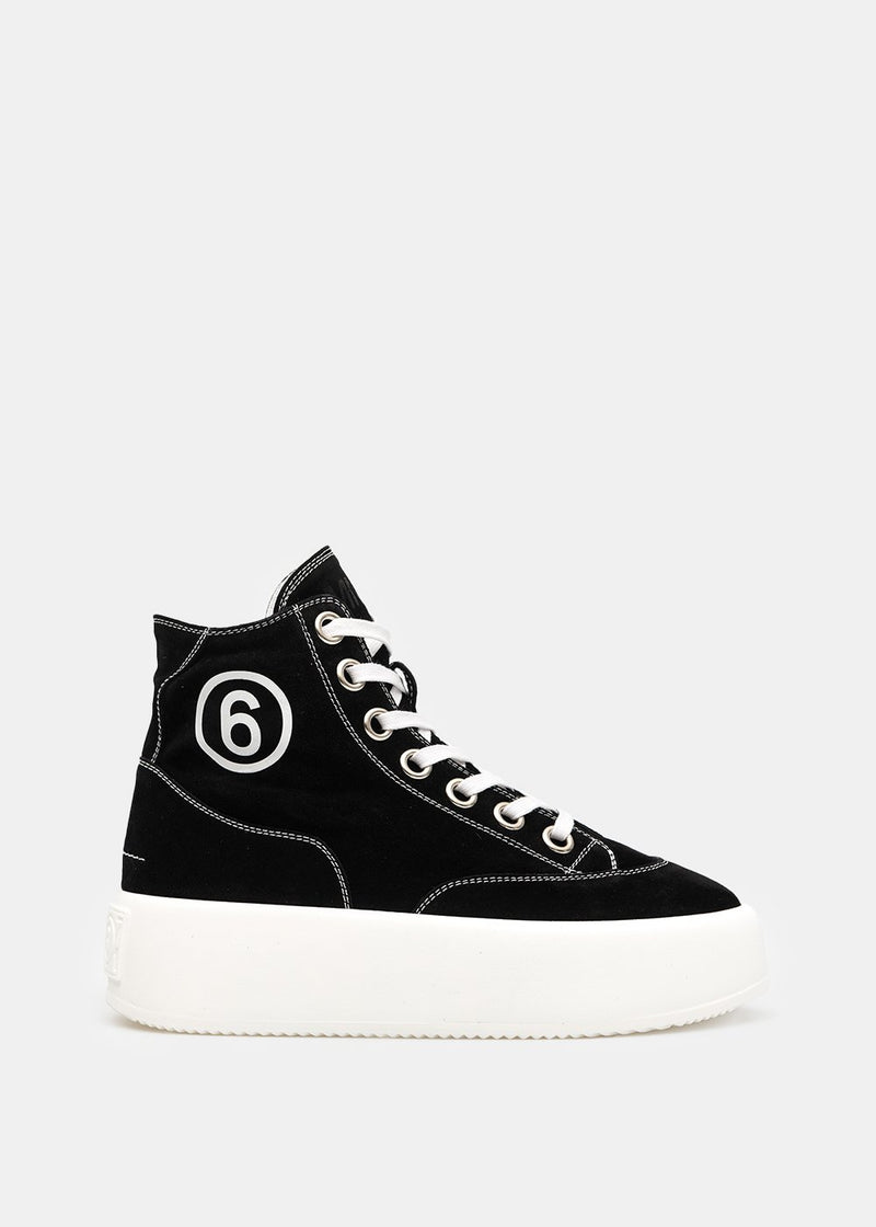 Leather And Suede Platform Sneakers in Black - MM 6 Maison