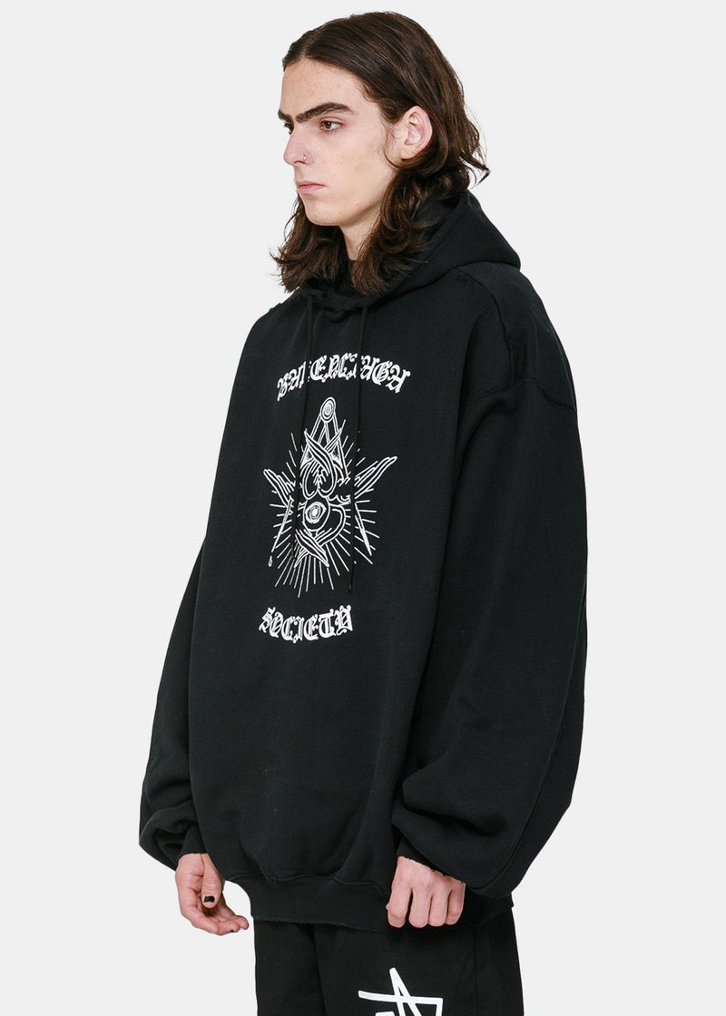 Balenciaga Black Gothic Print Fleece Hoodie - NOBLEMARS