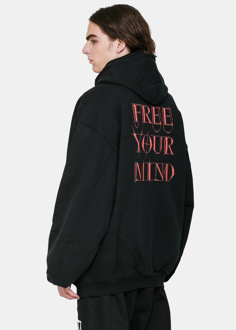 Balenciaga Black Gothic Print Fleece Hoodie - NOBLEMARS