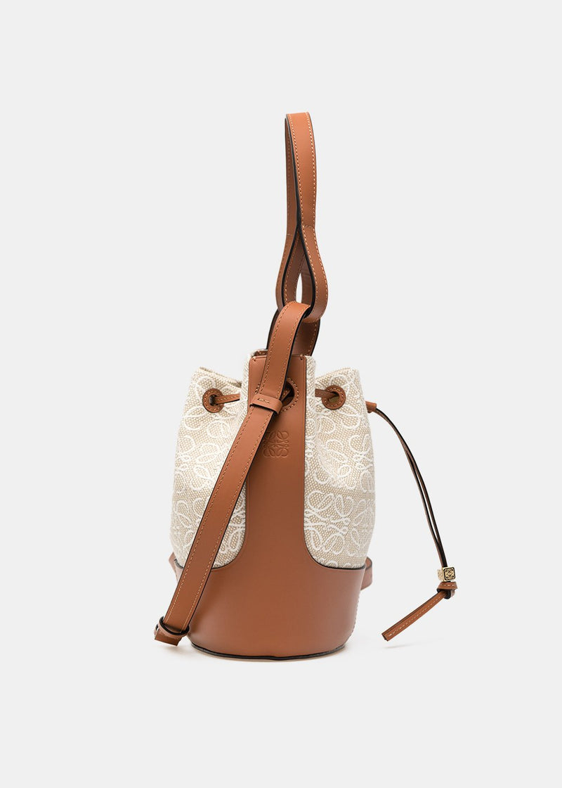 LOEWE Small Balloon Bag in Canvas and Calfskin in Ecru/Tan