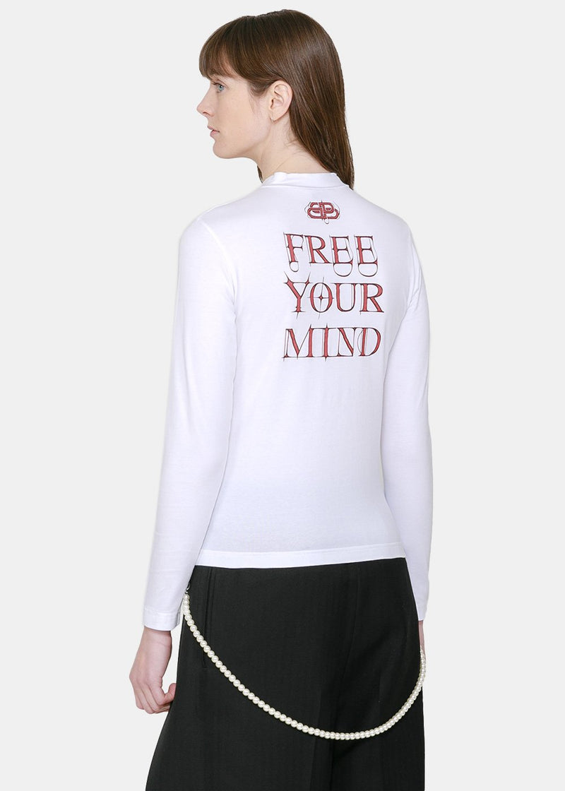 Balenciaga White Gothic Print Stretch T-Shirt - NOBLEMARS