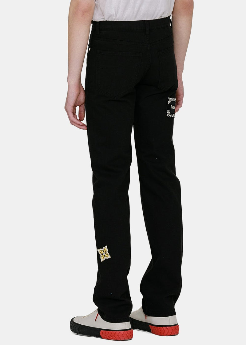 We11done Black Patch Straight Jeans - NOBLEMARS