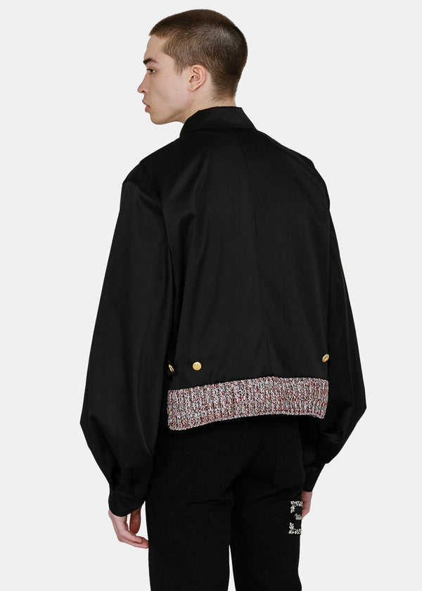 We11done Black Logo Embroidery Satin Jacket - NOBLEMARS