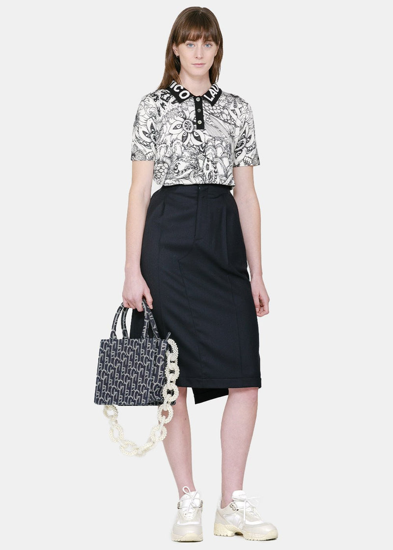 Laurence & Chico Black & White Floral Print Knit Polo - NOBLEMARS