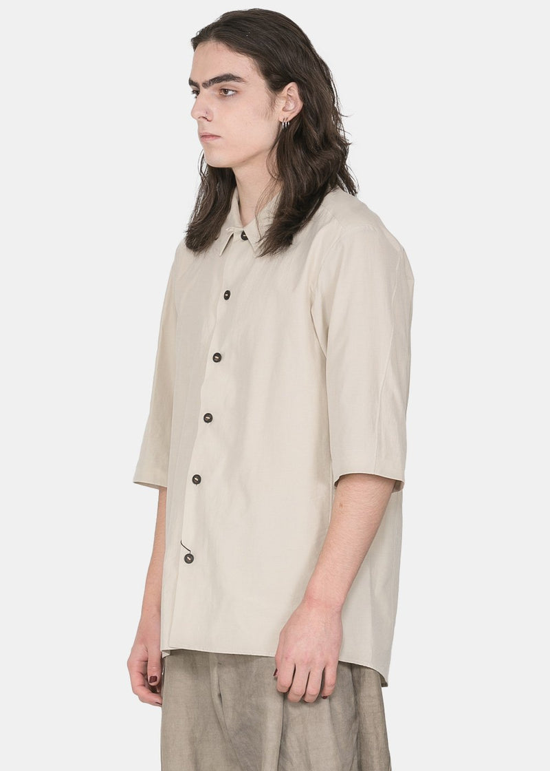Devoa Light Beige Silk-Blend T-Shirt - NOBLEMARS