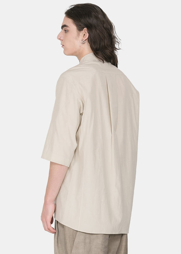 Devoa Light Beige Silk-Blend T-Shirt - NOBLEMARS
