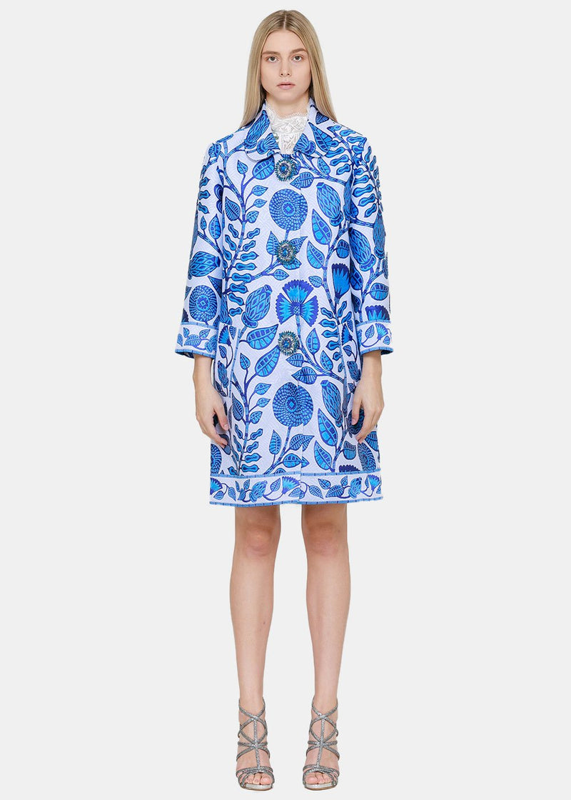 Andrew Gn White & Blue Floral Woven Coat - NOBLEMARS