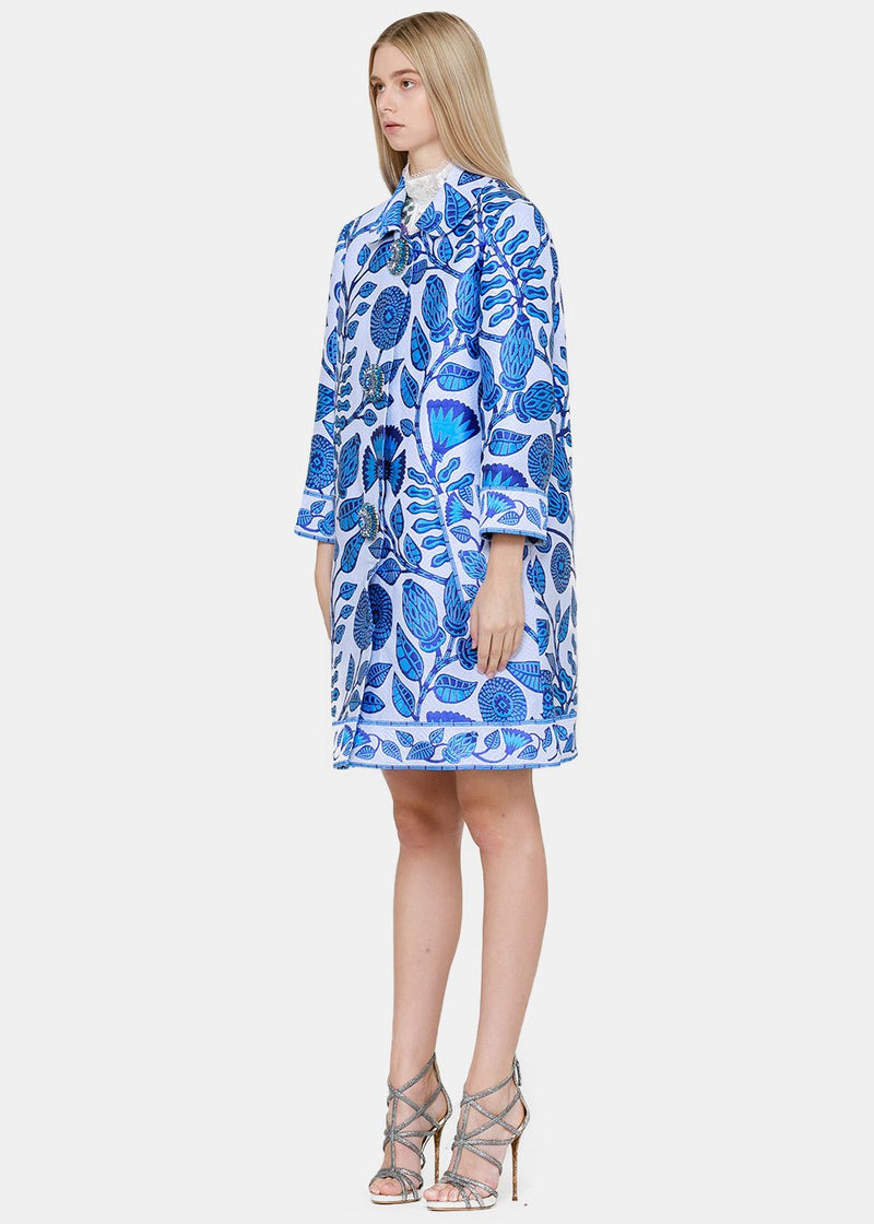 Andrew Gn White & Blue Floral Woven Coat - NOBLEMARS