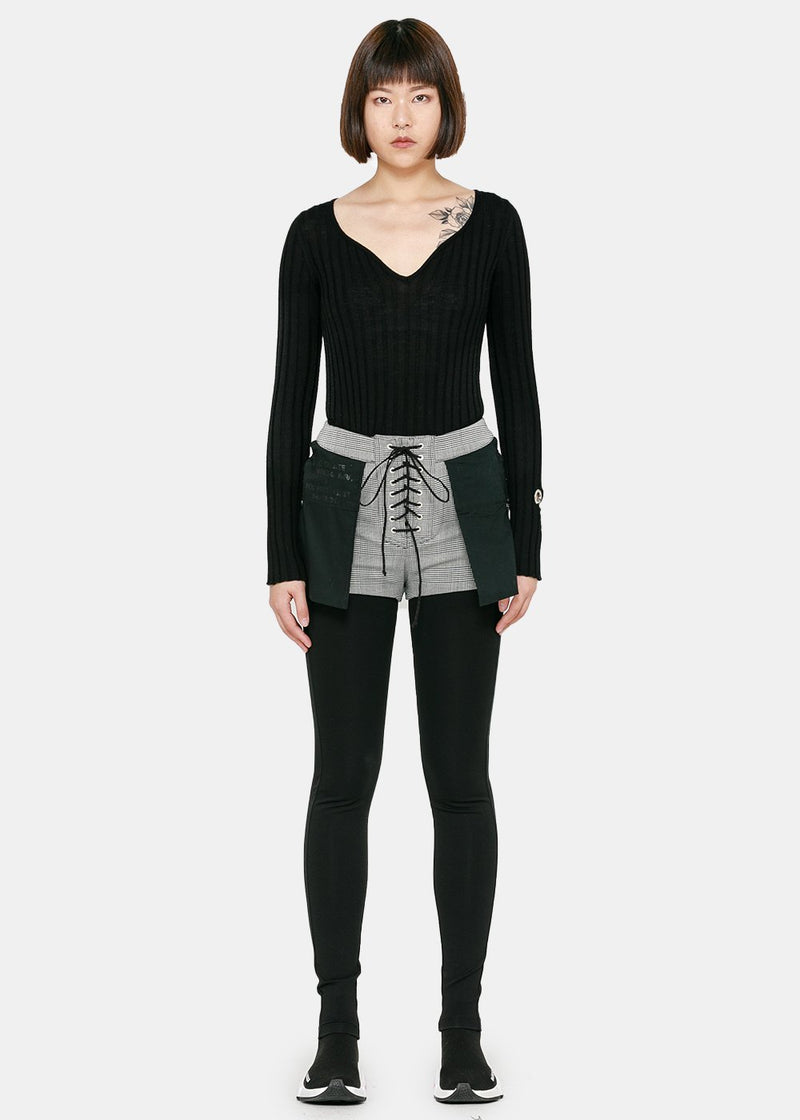 Unravel Project Black Houndstooth Lace-Up Leggings - NOBLEMARS