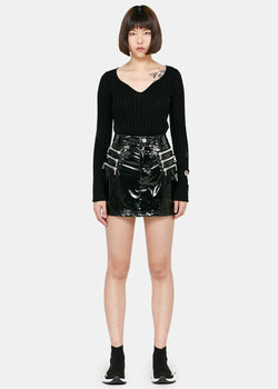 Unravel Project Black Latex Triple-Zip Mini Skirt - NOBLEMARS