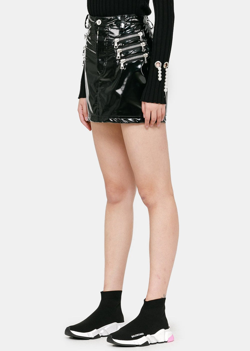 Unravel Project Black Latex Triple-Zip Mini Skirt - NOBLEMARS