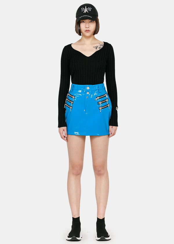 Unravel Project Blue Latex Triple-Zip Mini Skirt - NOBLEMARS