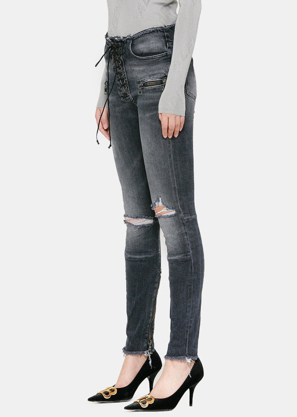 Unravel Project Washed Grey Skinny Lace-Up Jeans - NOBLEMARS