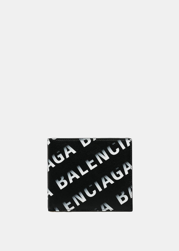 Balenciaga Black Logo Print Square Bifold Wallet - NOBLEMARS