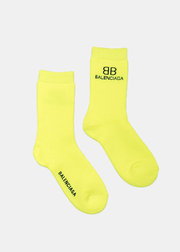 Balenciaga Yellow Logo Jacquard Socks - NOBLEMARS