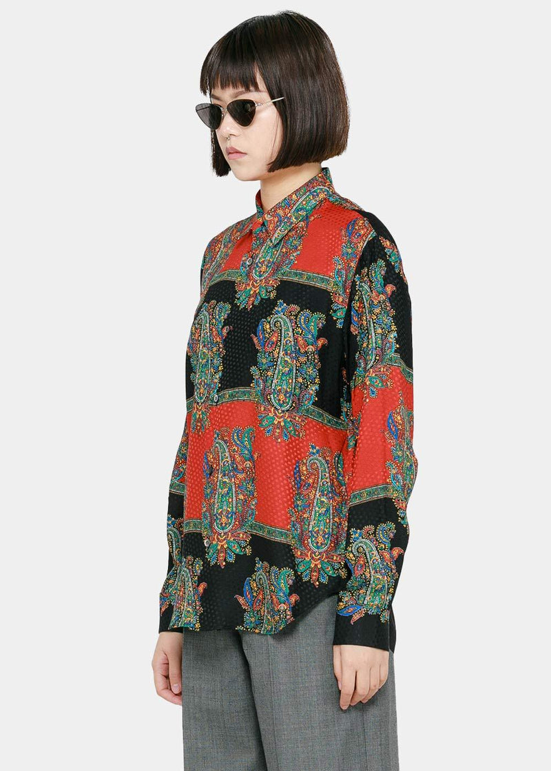 Junya Watanabe Black & Red Print Silk Shirt - NOBLEMARS