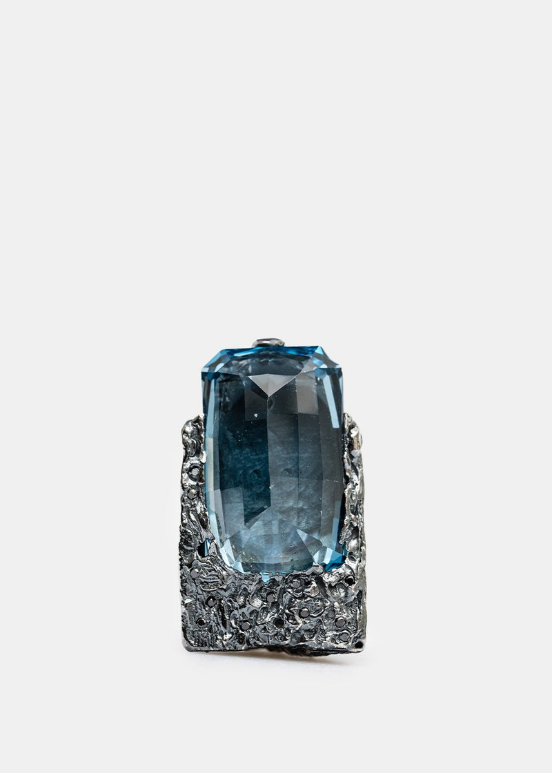Chin Teo Aqua Spinel & Black Diamonds Wiseman Ring - NOBLEMARS