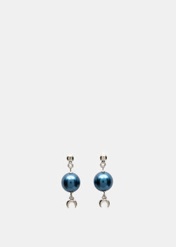 Marine Serre Blue Hanging Moon Beaded Earrings - NOBLEMARS