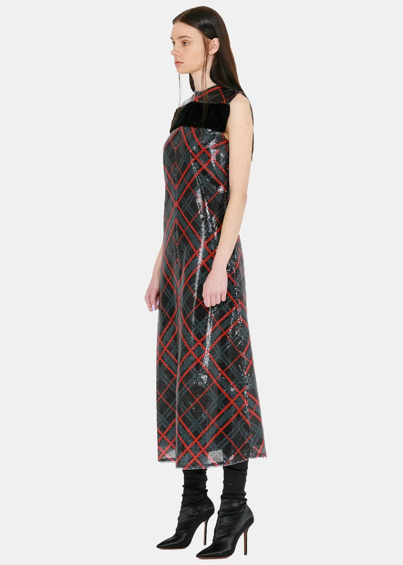 Yang Li Black & Red Sleeveless Sequins Dress - NOBLEMARS