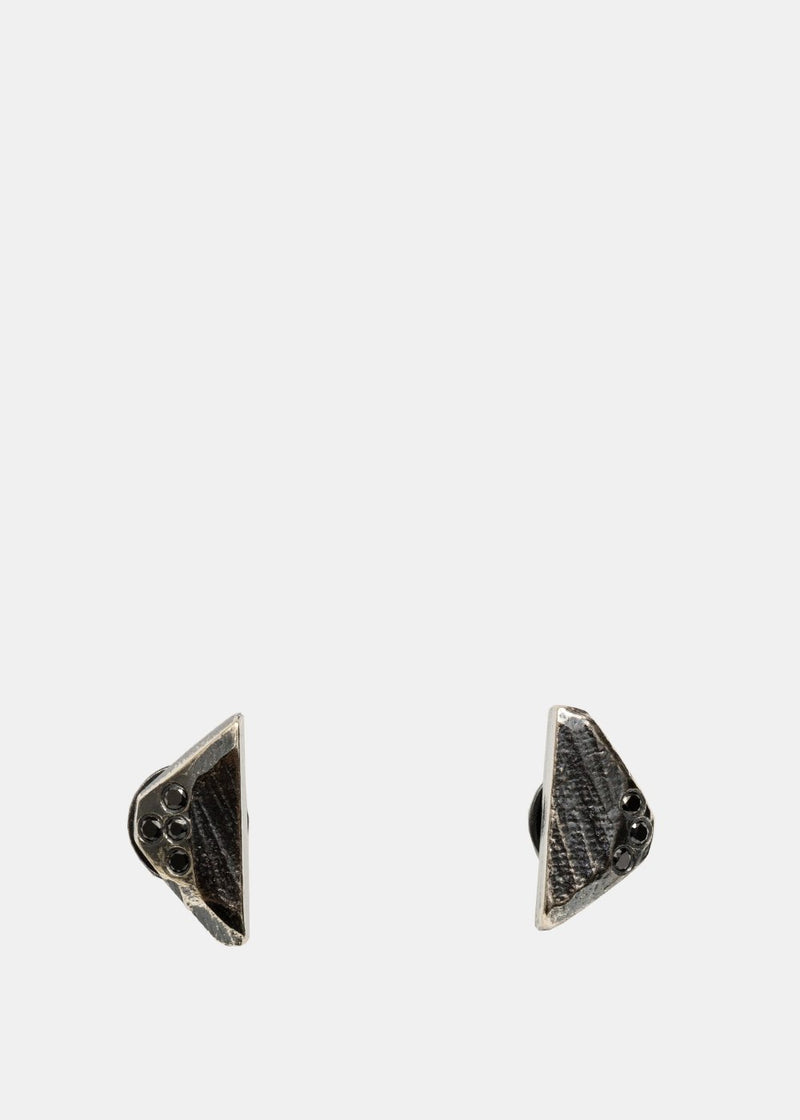 Chin Teo Silver & Black Diamonds Triangle Earrings - NOBLEMARS