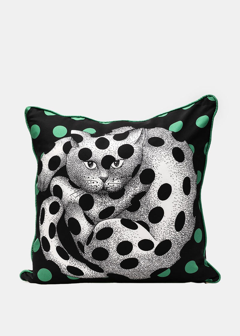 Fornasetti Black & White Cat Silk Cushion - NOBLEMARS