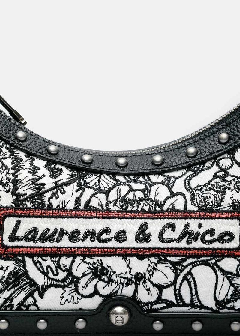 Laurence & Chico Black & White Floral Print Hobo Bag - NOBLEMARS