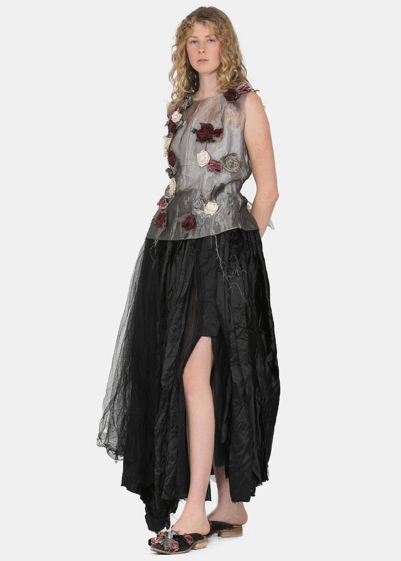 Elena Dawson Black Mixed Silk Skirt - NOBLEMARS