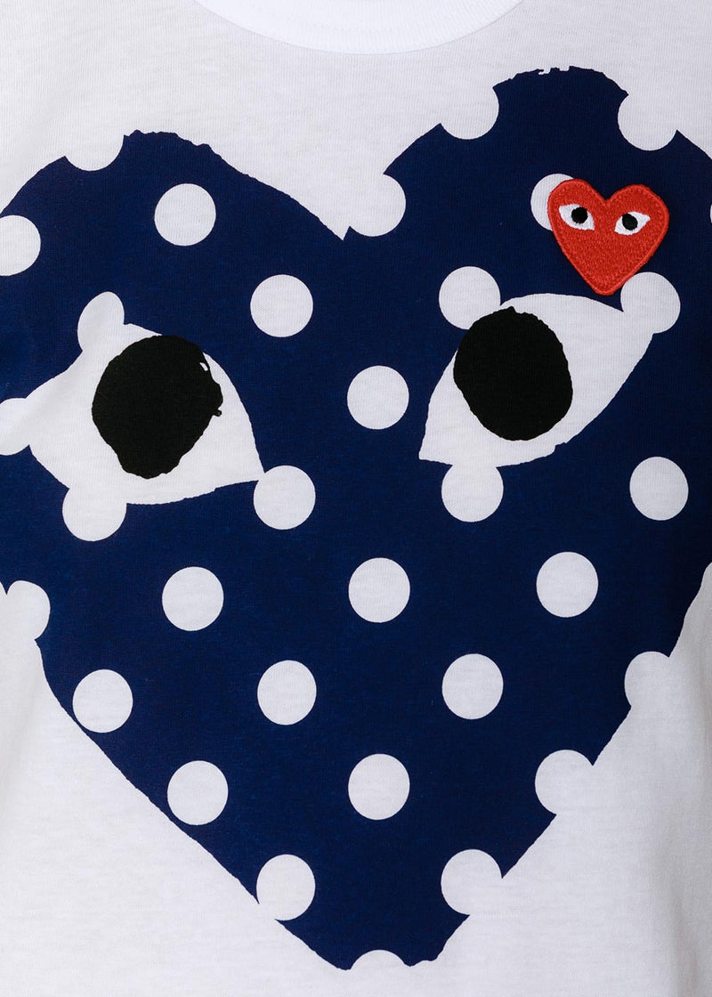 Comme des Garçons Play White & Navy Polka Dot Heart T-Shirt - NOBLEMARS