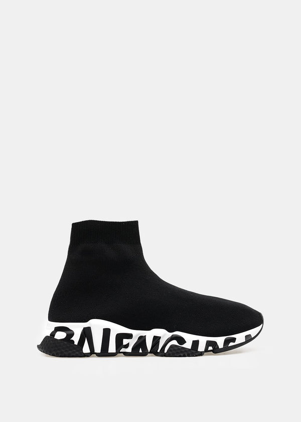 Balenciaga Black & White Speed Graffiti Sneakers - NOBLEMARS