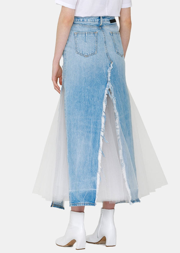 Unravel Project Blue Denim Tulle Distressed Skirt - NOBLEMARS