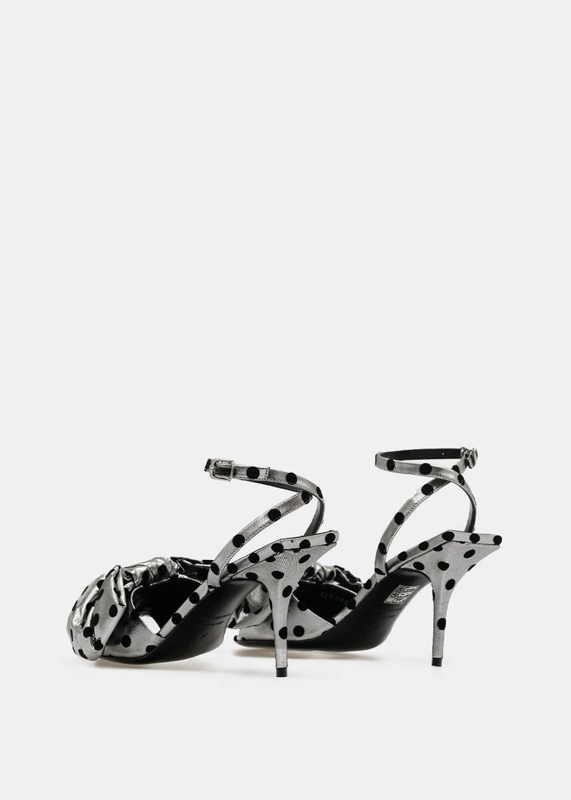 Balenciaga Silver & Black Bow Ankle Strap Sandals - NOBLEMARS