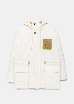 Loewe White Quilted Hooded Parka - NOBLEMARS