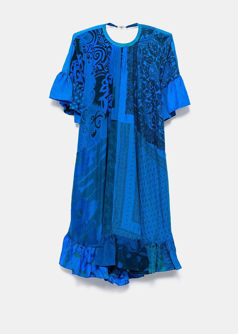 Marine Serre Blue Silk Gathered Dress - NOBLEMARS
