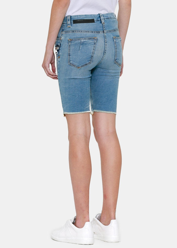 Unravel Project Blue Denim Lace-Up Cyclist Shorts - NOBLEMARS
