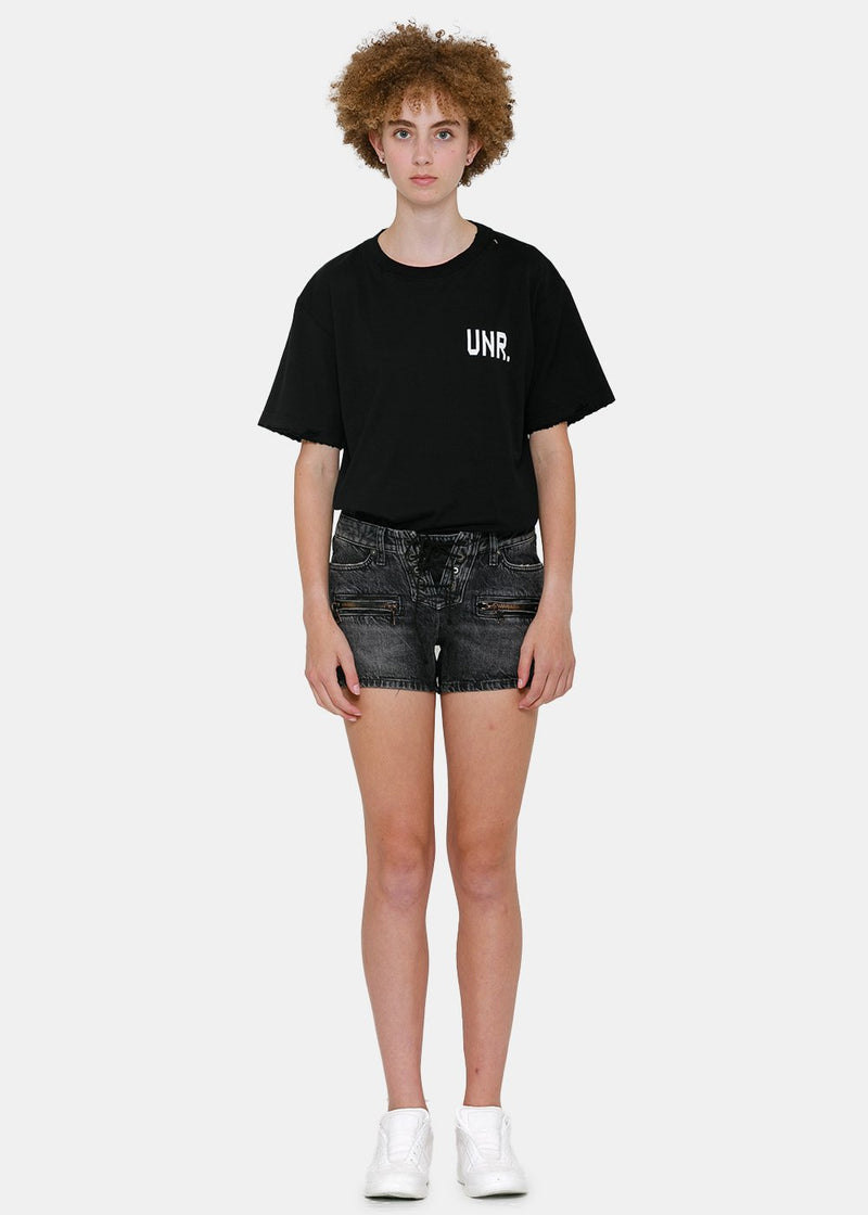 Unravel Project Black Denim Lace-Up Shorts - NOBLEMARS