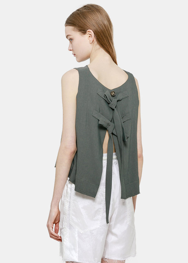 SONG FOR THE MUTE Green Darted Blouse - NOBLEMARS