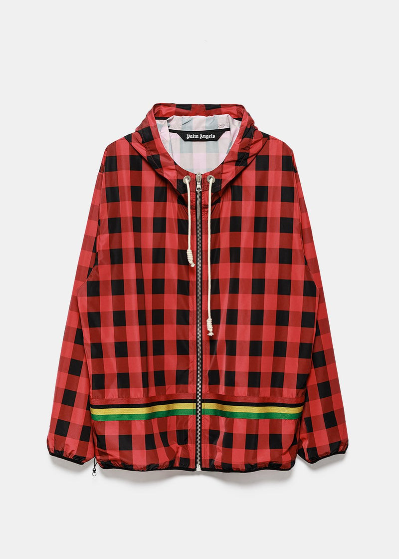 Palm Angels Red Check Hooded Windbreaker - NOBLEMARS
